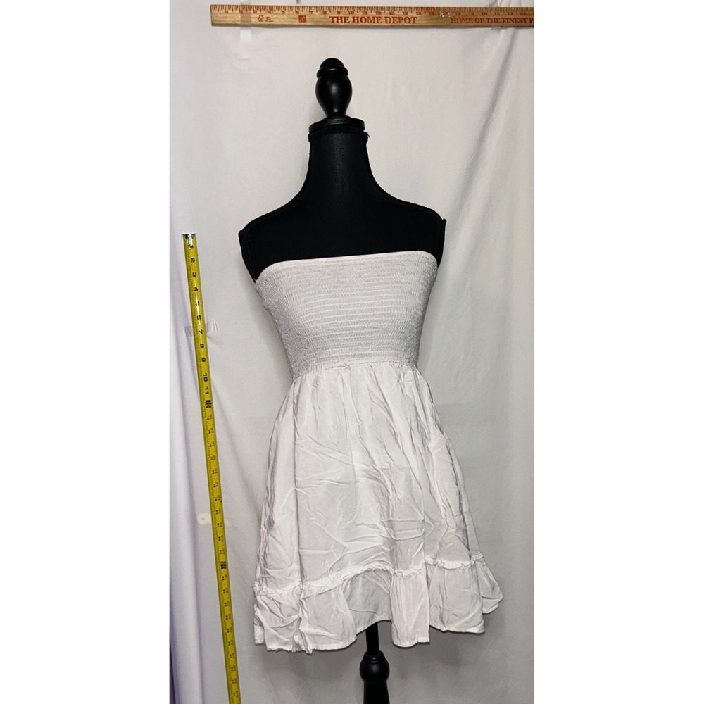 Tsher White Smocked Strapless‎ Mini Dress Ruffle Hem XS